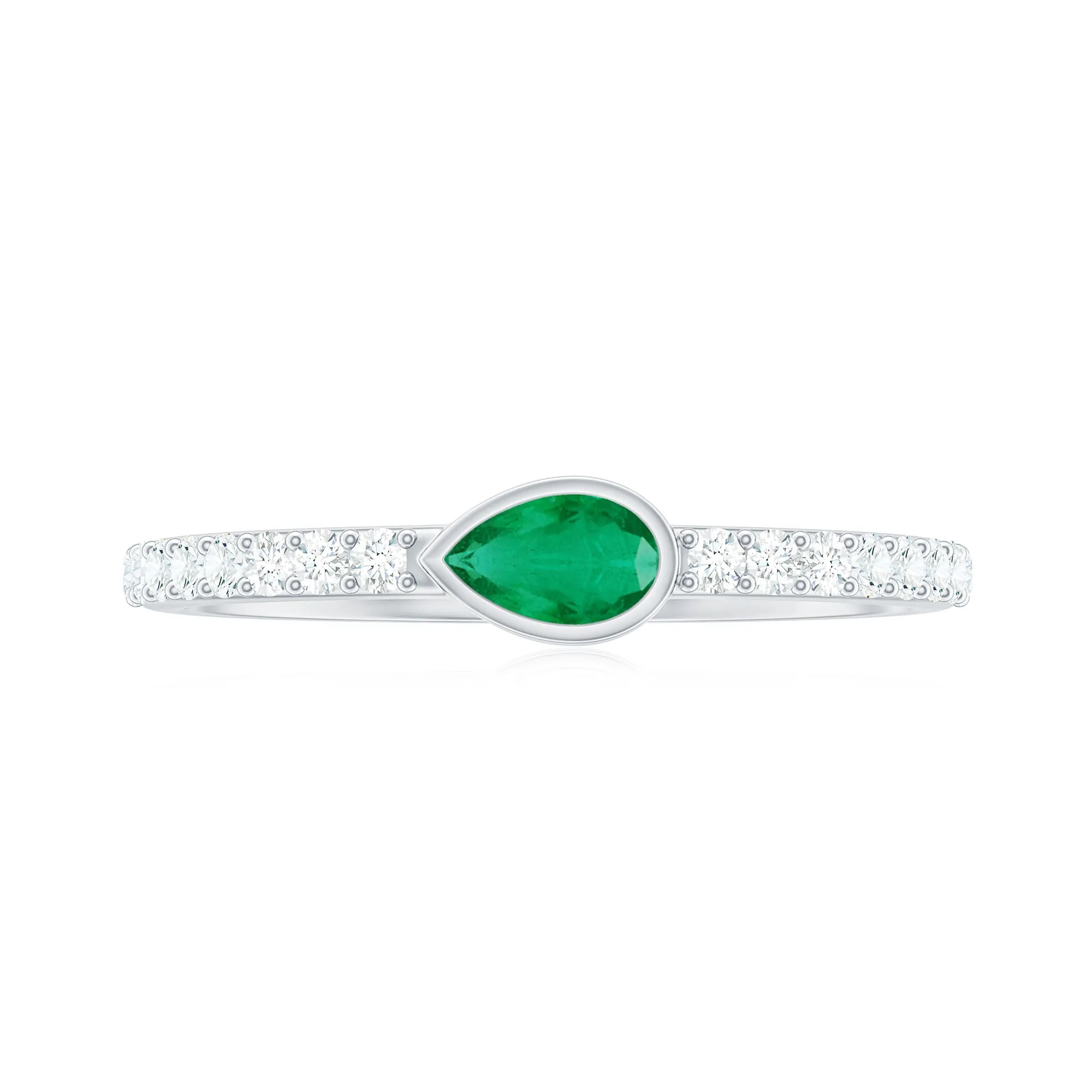 Emerald East West Promise Ring with Diamond