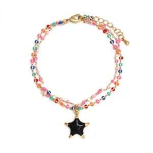 Enamel Star Charm Pendant Bracelet Black