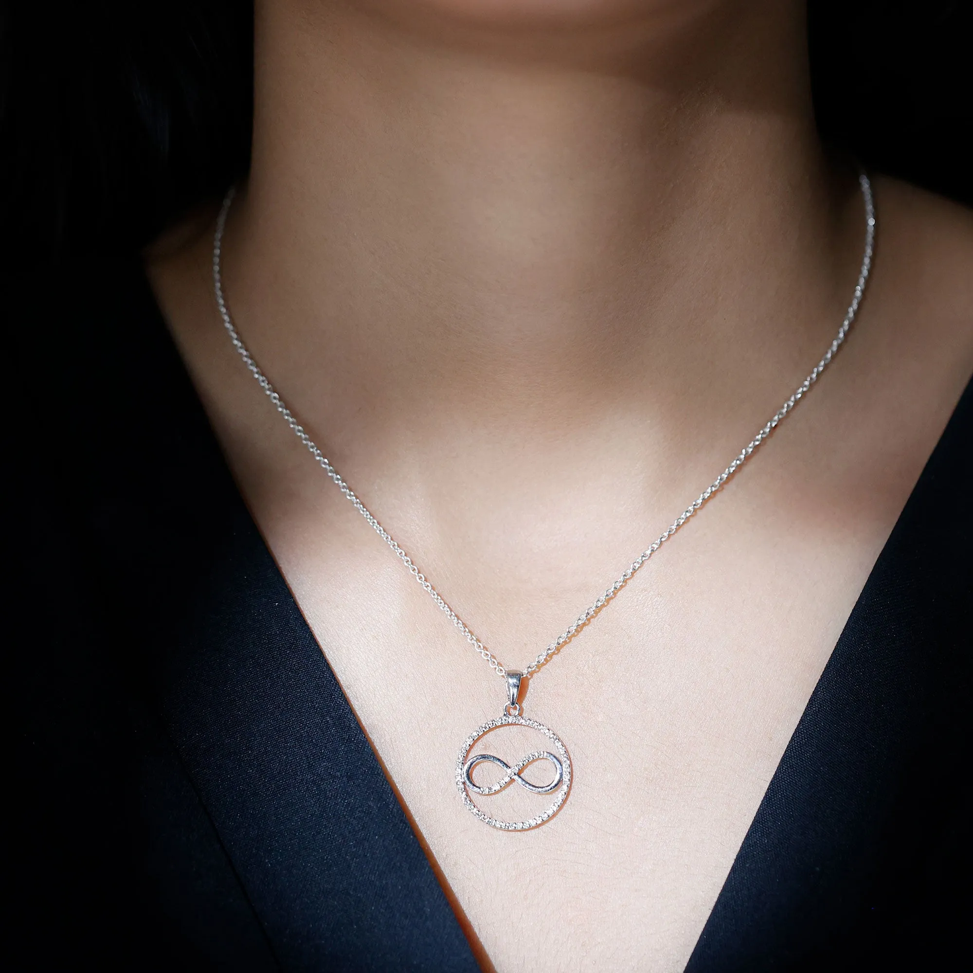 Eternity Circle and Infinity Pendant Necklace with Diamonds For Women