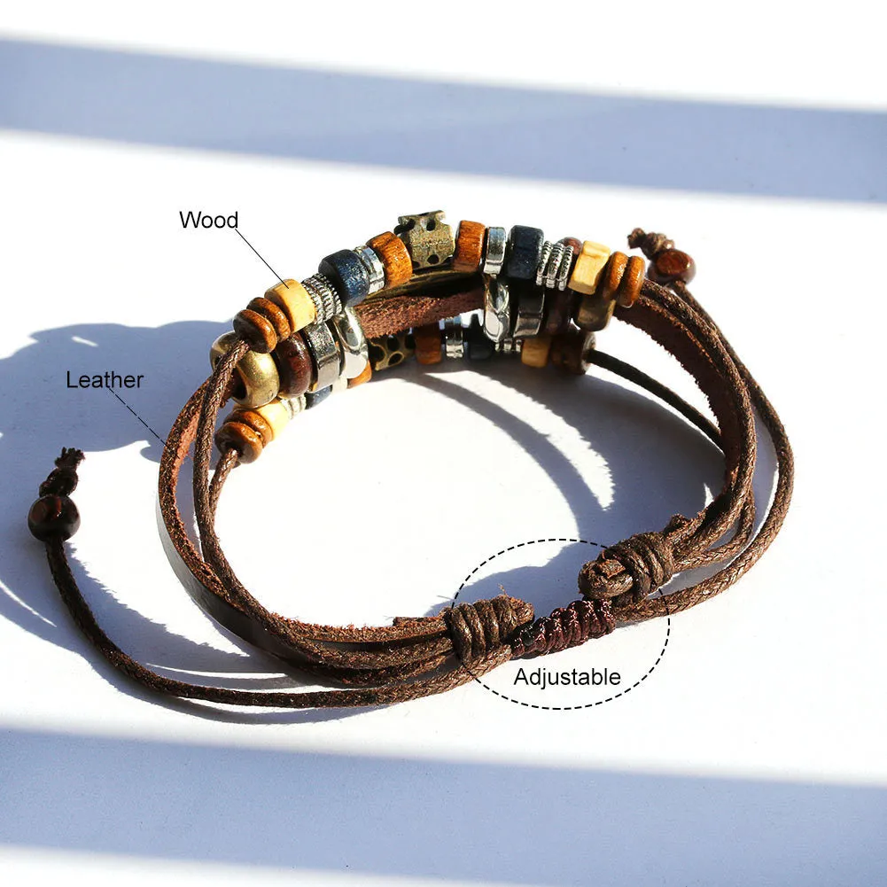 European and American foreign Trade New Personality Retro Turquoise Sunflower Multi-layer Punk Handmade Leather Braided Bracelet Wholesale