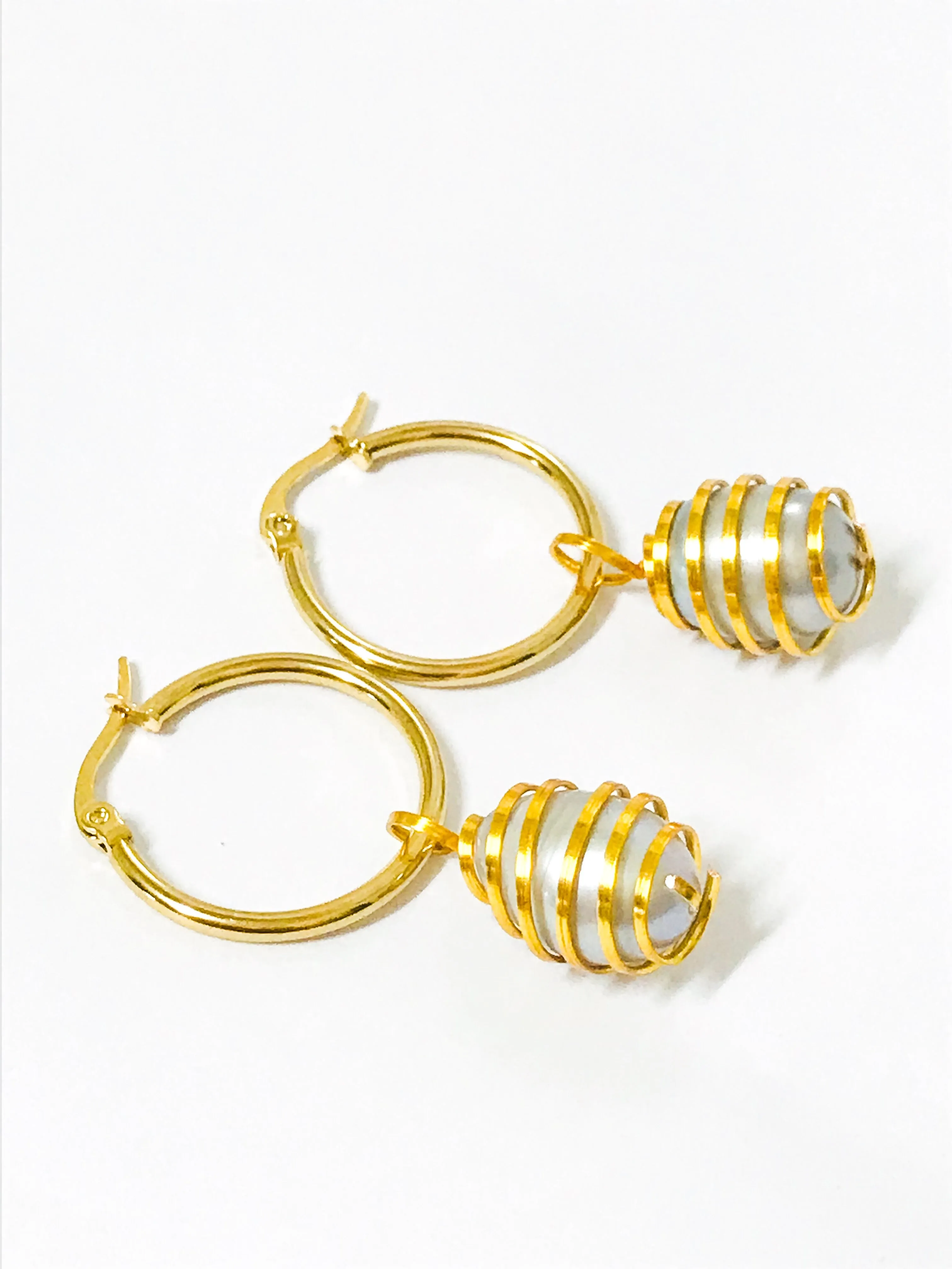 Evelyn - Grey Freshwater Encaged Pearl Earrings