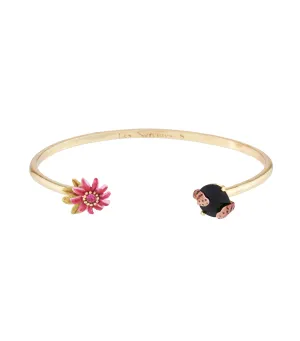 Exotic Flowers, Coral, and Natural Stone Bangle Bracelet