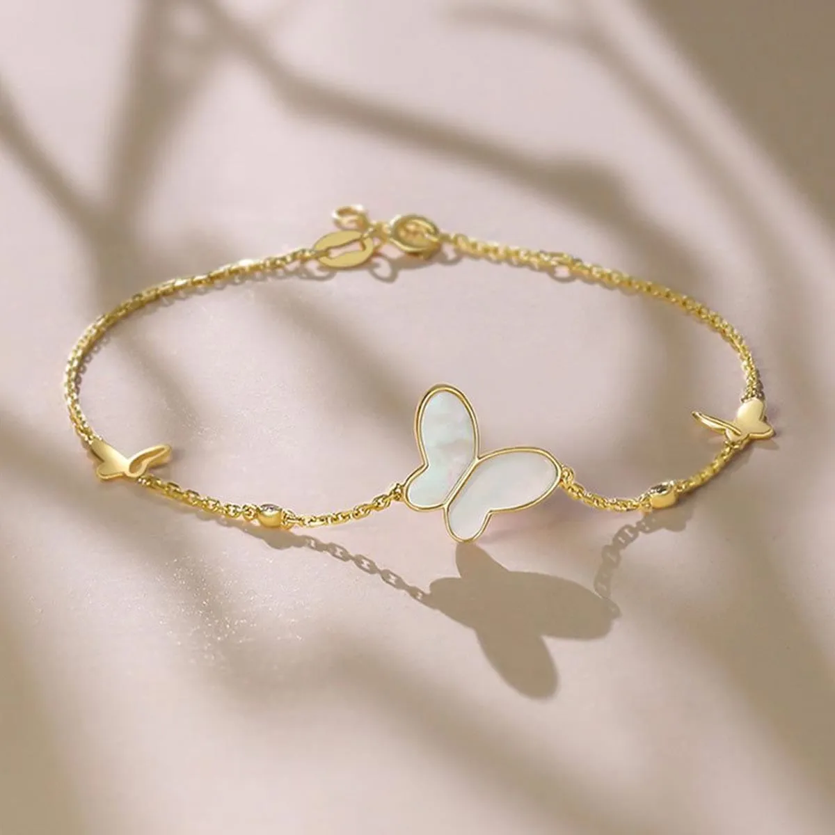 FANCIME "Fairy Pearl" Butterfly 14K Yellow Gold Bracelet