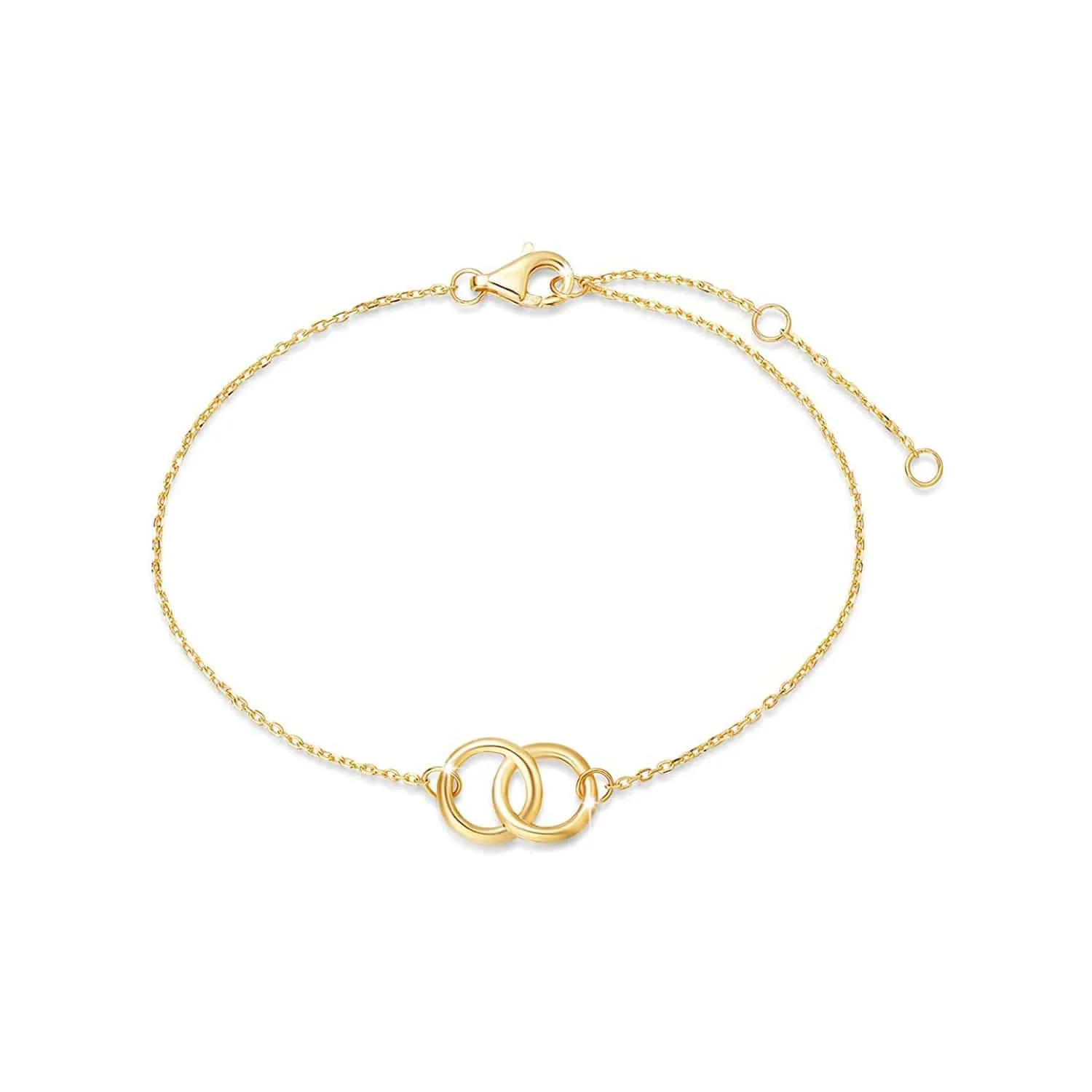 FANCIME Two Circle Friendship 14k Solid Yellow Gold Bracelet