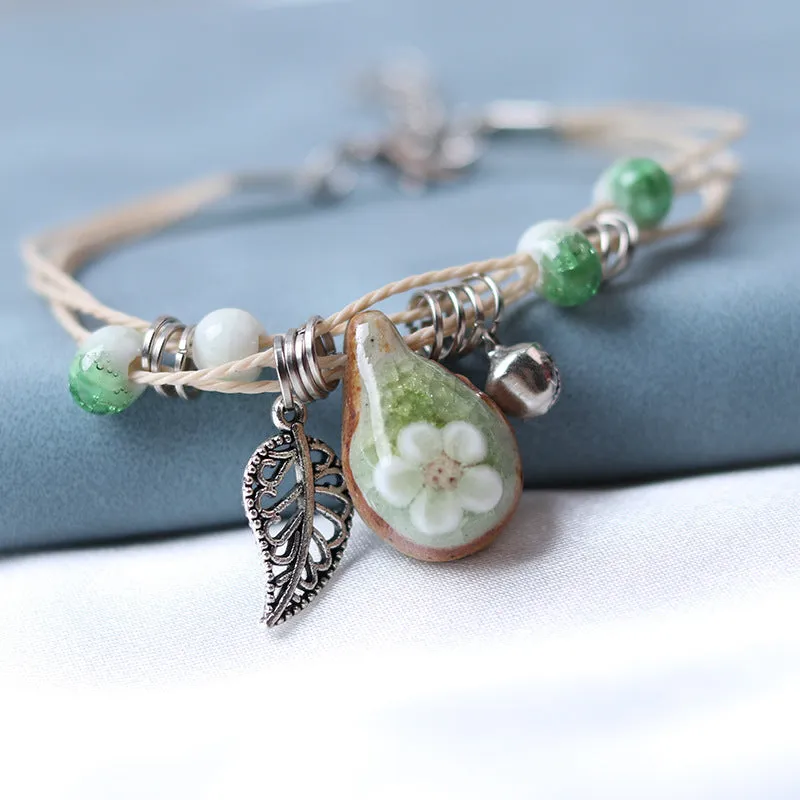 Fashionable ceramic stone upper raw flower bracelet Bohemian hand kneaded and woven natural exquisite ceramic jewelry