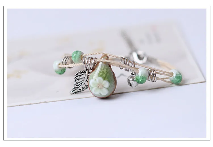 Fashionable ceramic stone upper raw flower bracelet Bohemian hand kneaded and woven natural exquisite ceramic jewelry