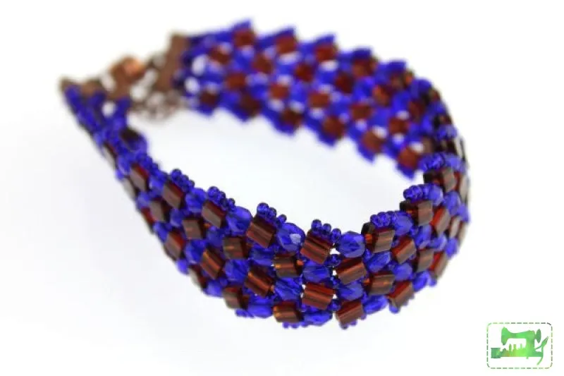 Flat Herringbone bracelet - Cobalt and beer bottle and copper clasp