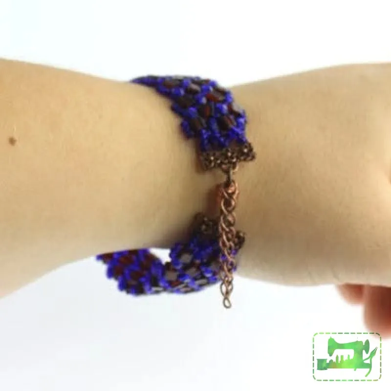 Flat Herringbone bracelet - Cobalt and beer bottle and copper clasp