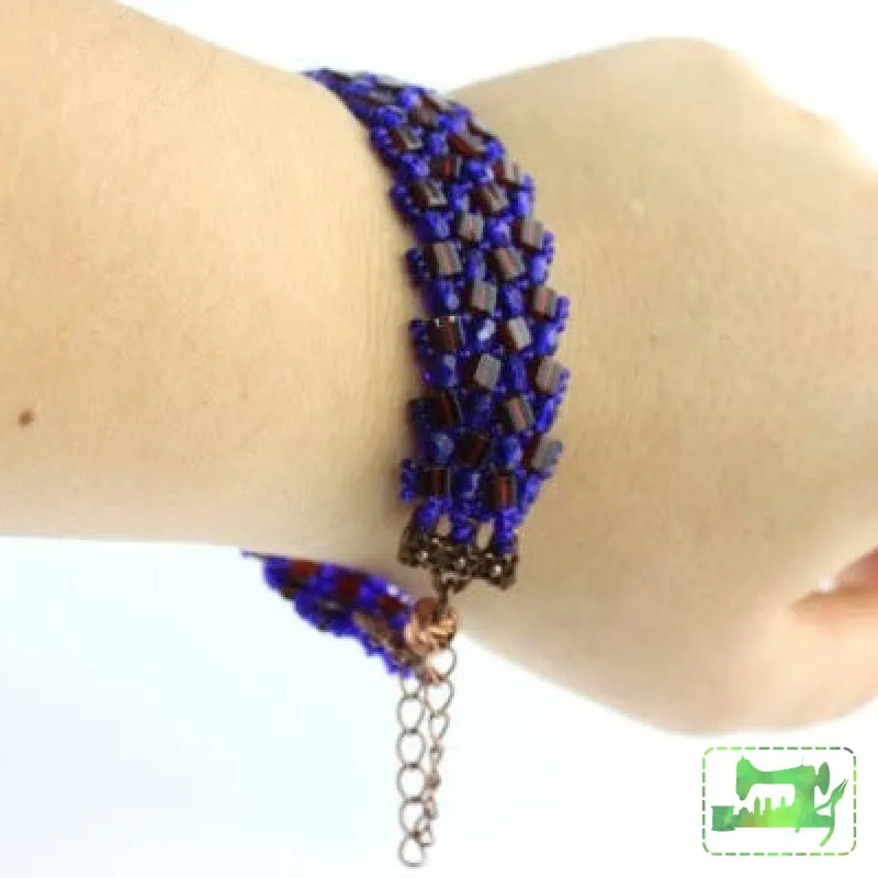 Flat Herringbone bracelet - Cobalt and beer bottle and copper clasp