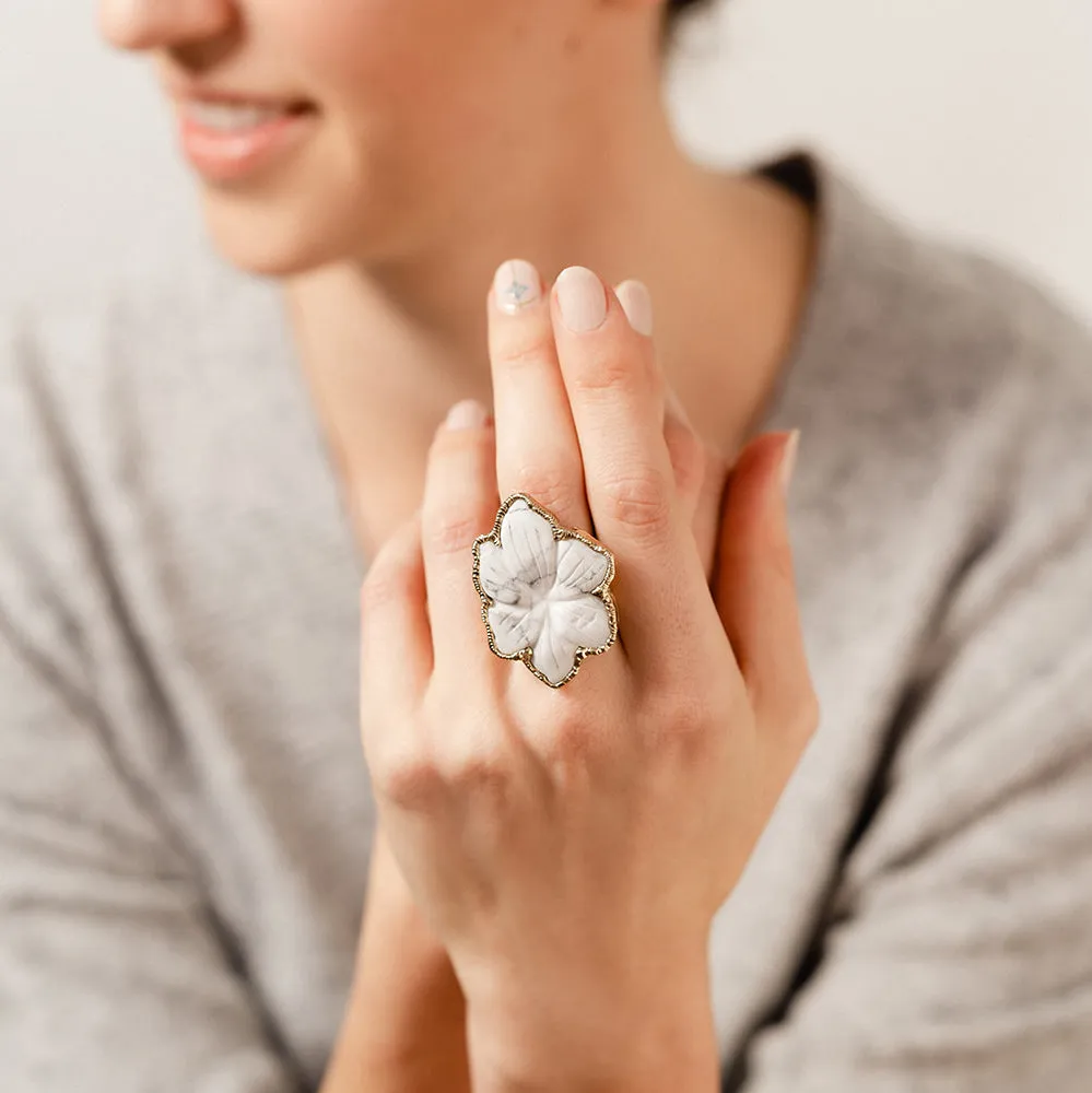 Flower Howlite Signature Ring