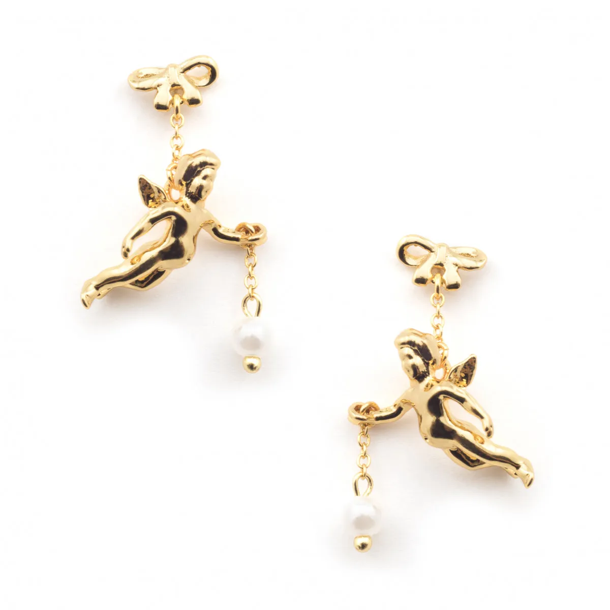 Flying cherub Pearl Earrings by Bill Skinner