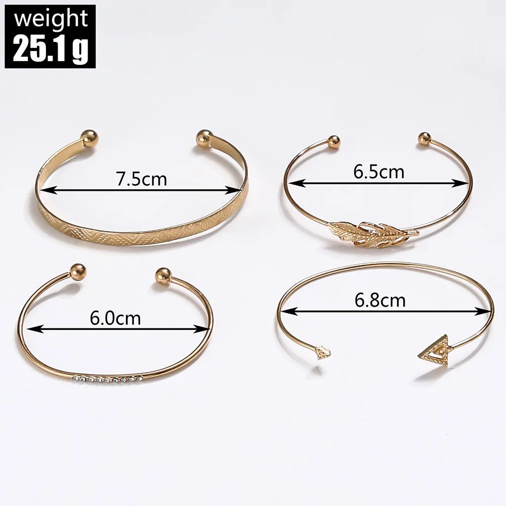 Four-piece Fashion Leaf Row Diamond Bracelet