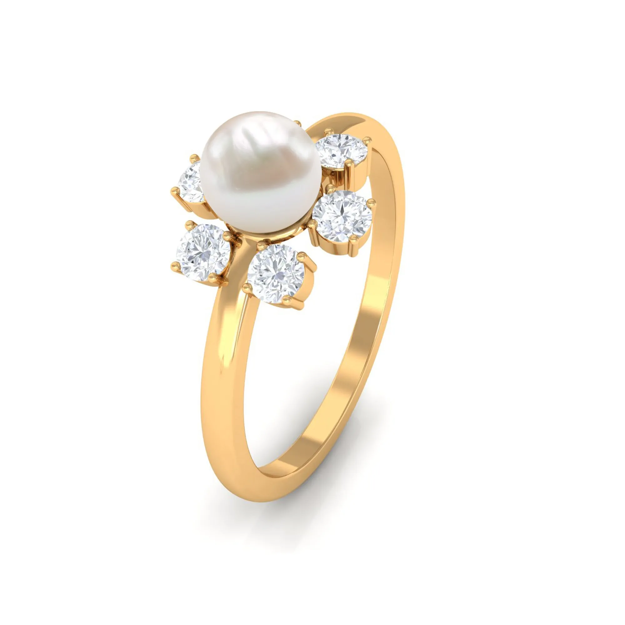 Freshwater Pearl and Diamond Flower Engagement Ring