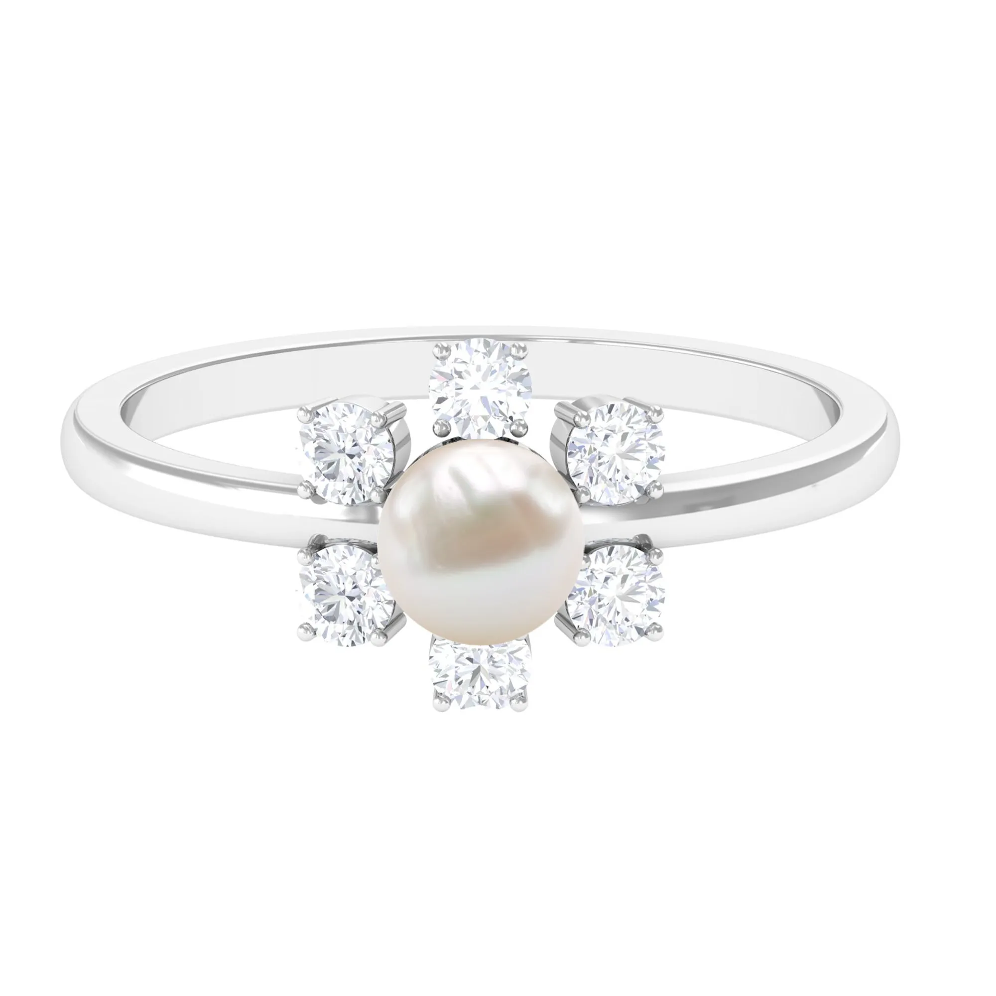 Freshwater Pearl and Diamond Flower Engagement Ring