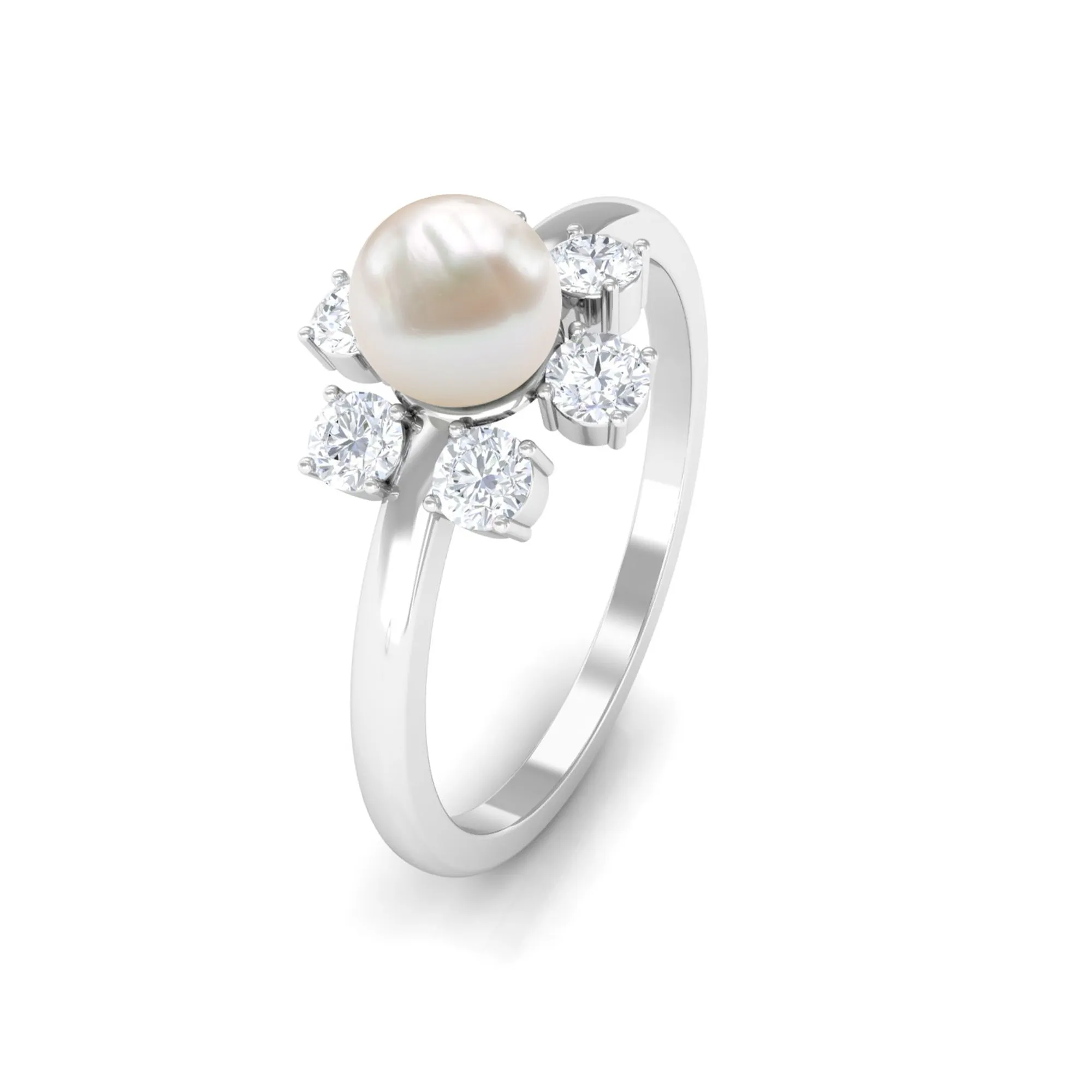 Freshwater Pearl and Diamond Flower Engagement Ring