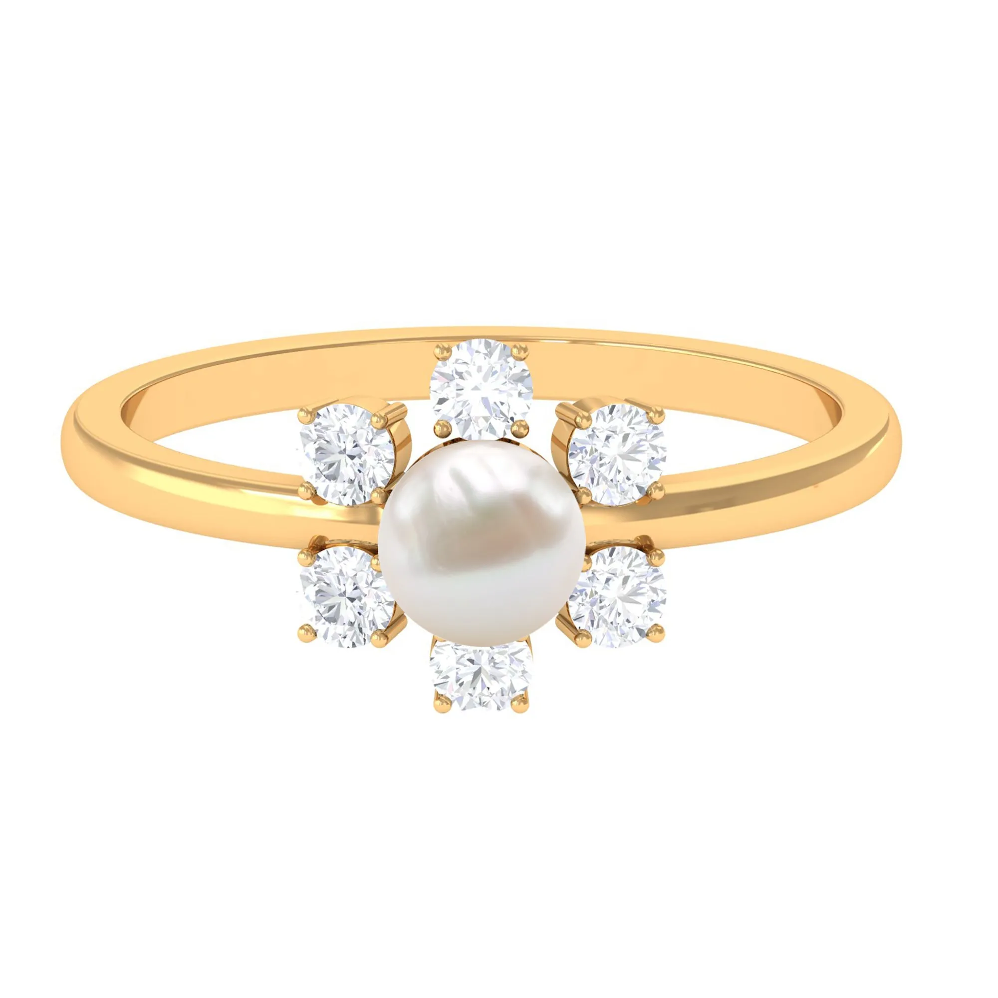 Freshwater Pearl and Diamond Flower Engagement Ring