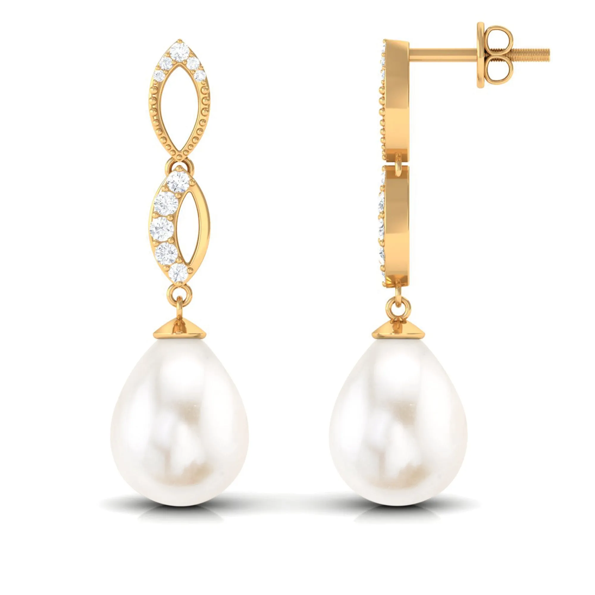 Freshwater Pearl and Diamond Infinity Drop Earrings