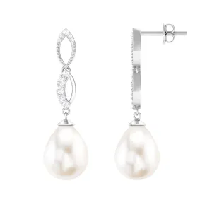 Freshwater Pearl and Diamond Infinity Drop Earrings