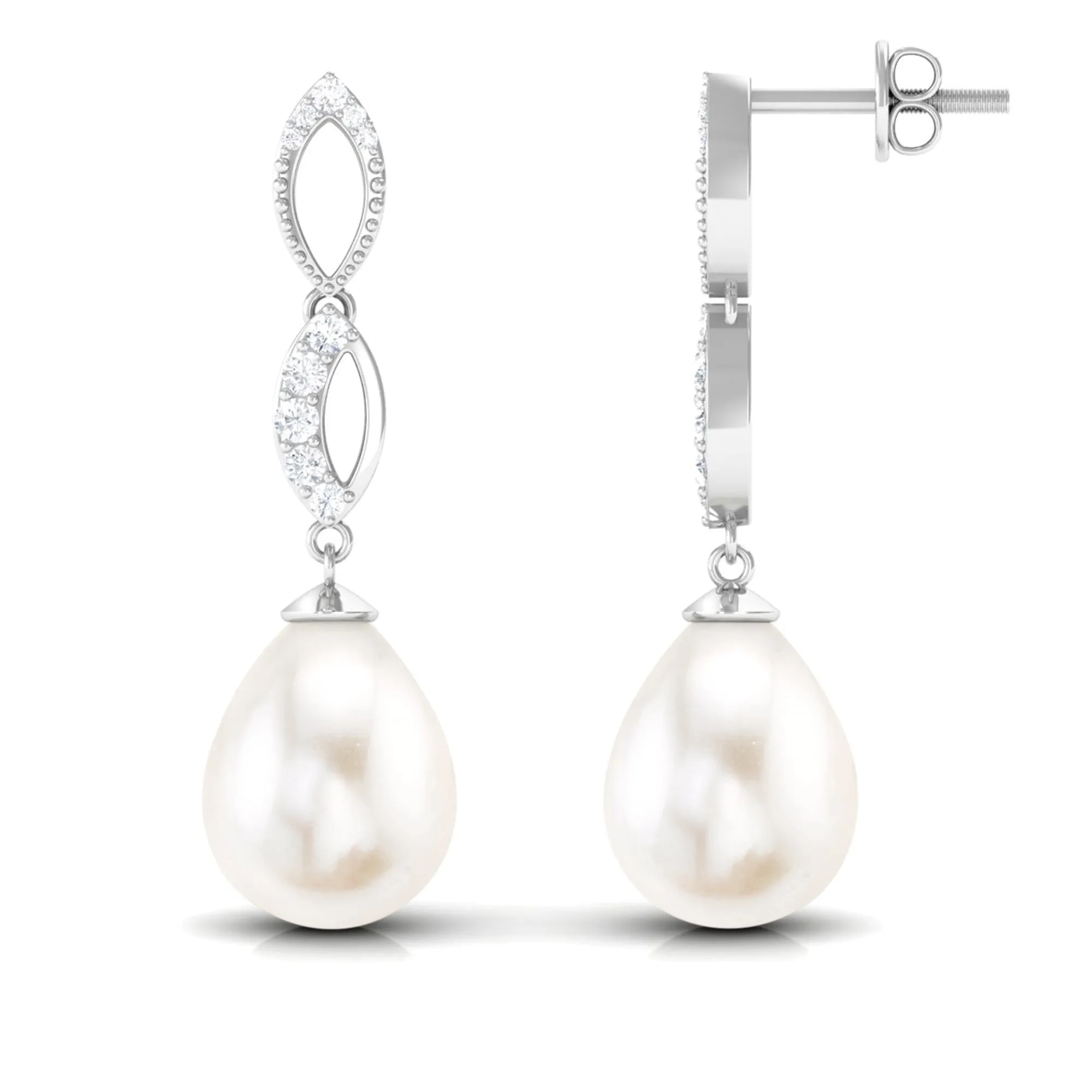 Freshwater Pearl and Diamond Infinity Drop Earrings