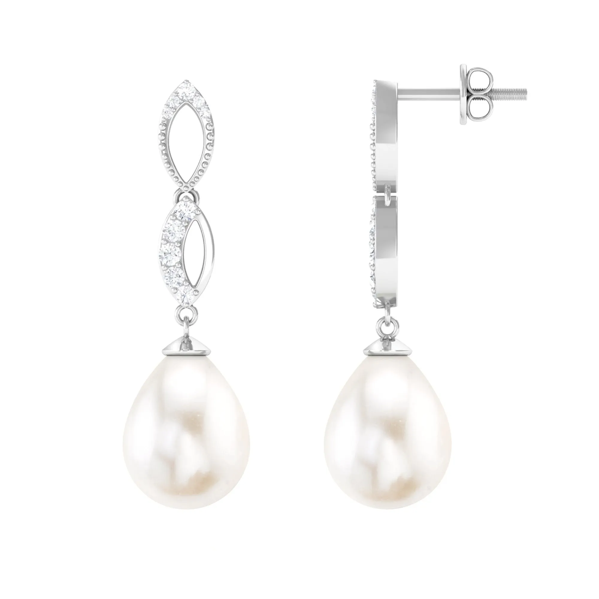 Freshwater Pearl and Diamond Infinity Drop Earrings