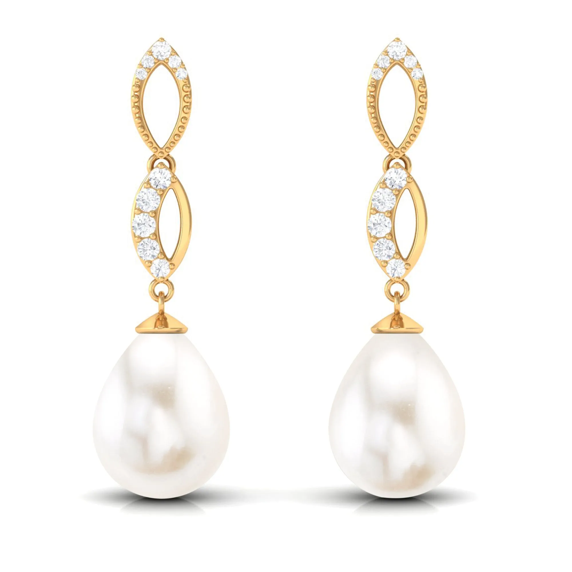 Freshwater Pearl and Diamond Infinity Drop Earrings