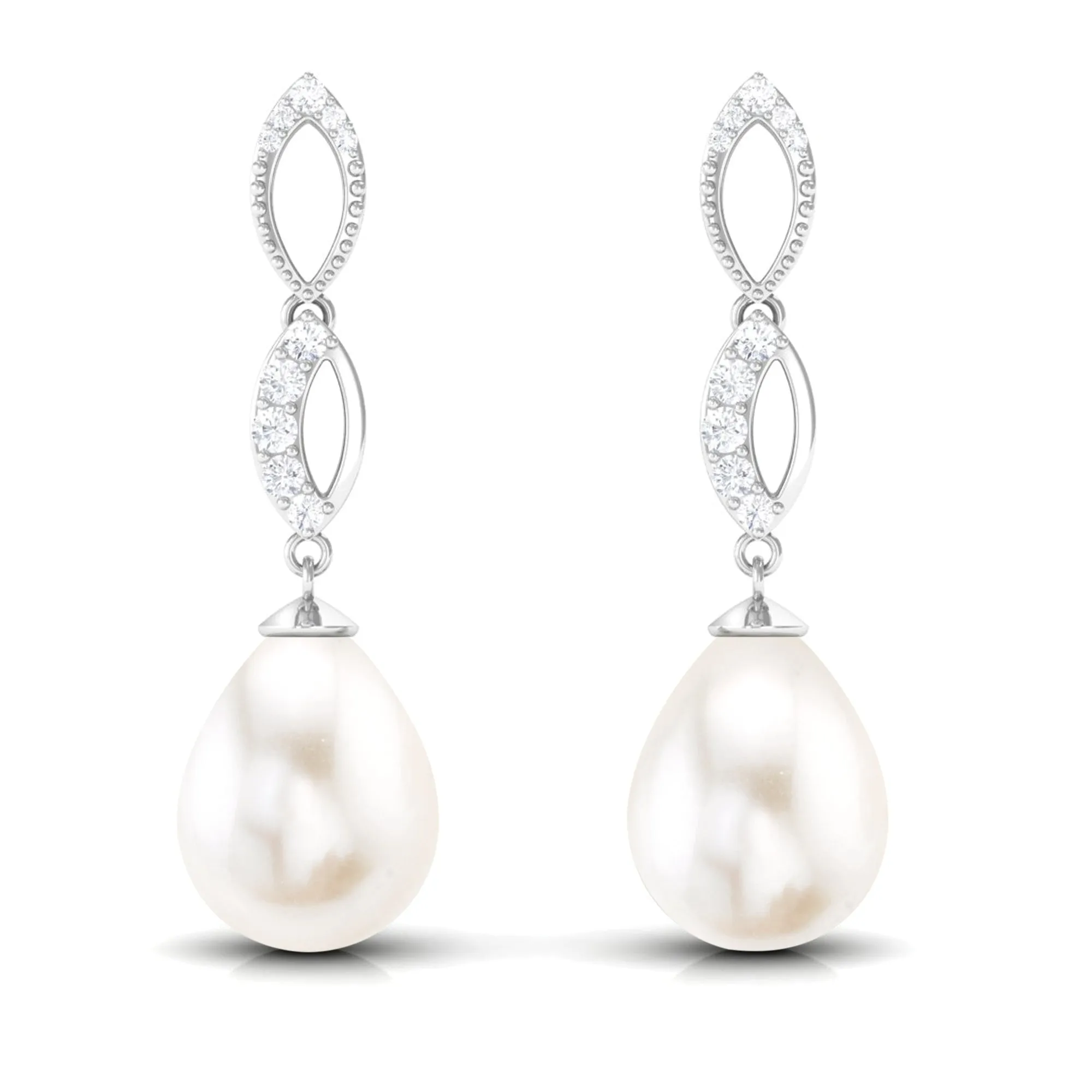 Freshwater Pearl and Diamond Infinity Drop Earrings