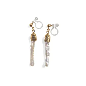 Freshwater pearl bar invisible clip on earrings