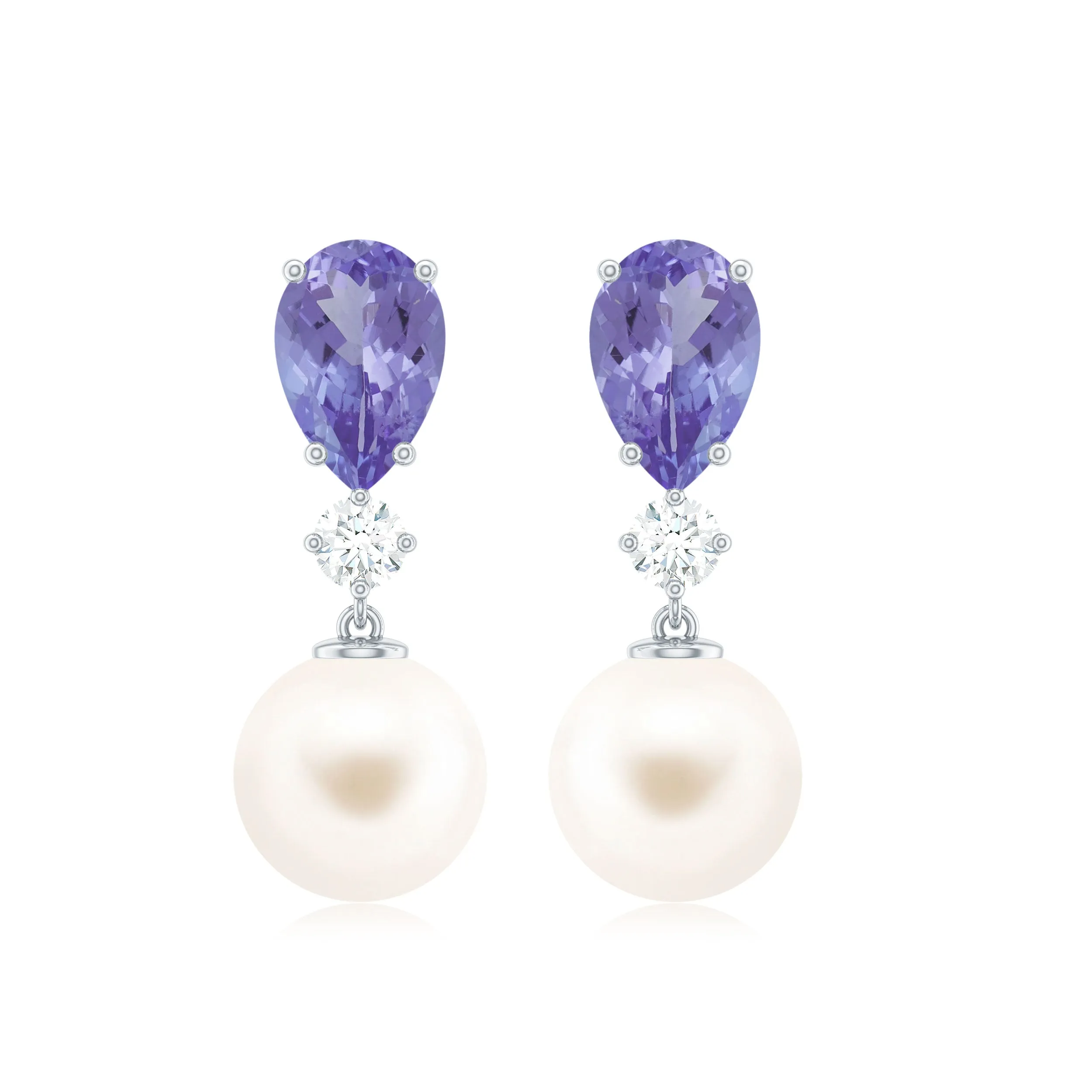 Freshwater Pearl Drop Earrings with Tanzanite