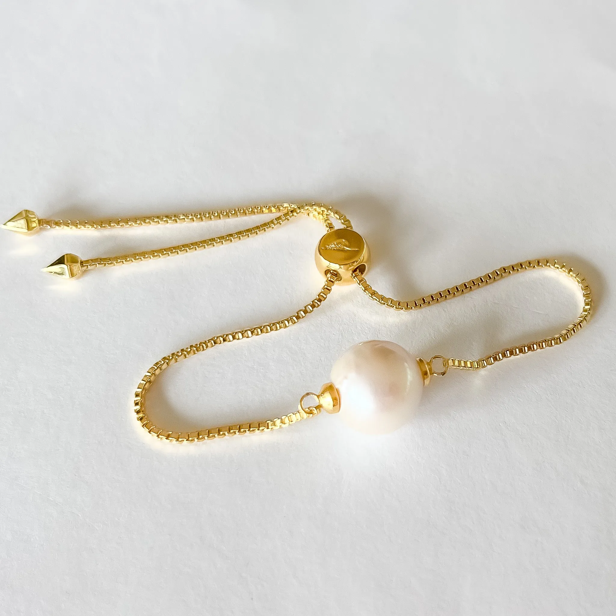 Freshwater Pearl   Gold Slider Bracelet