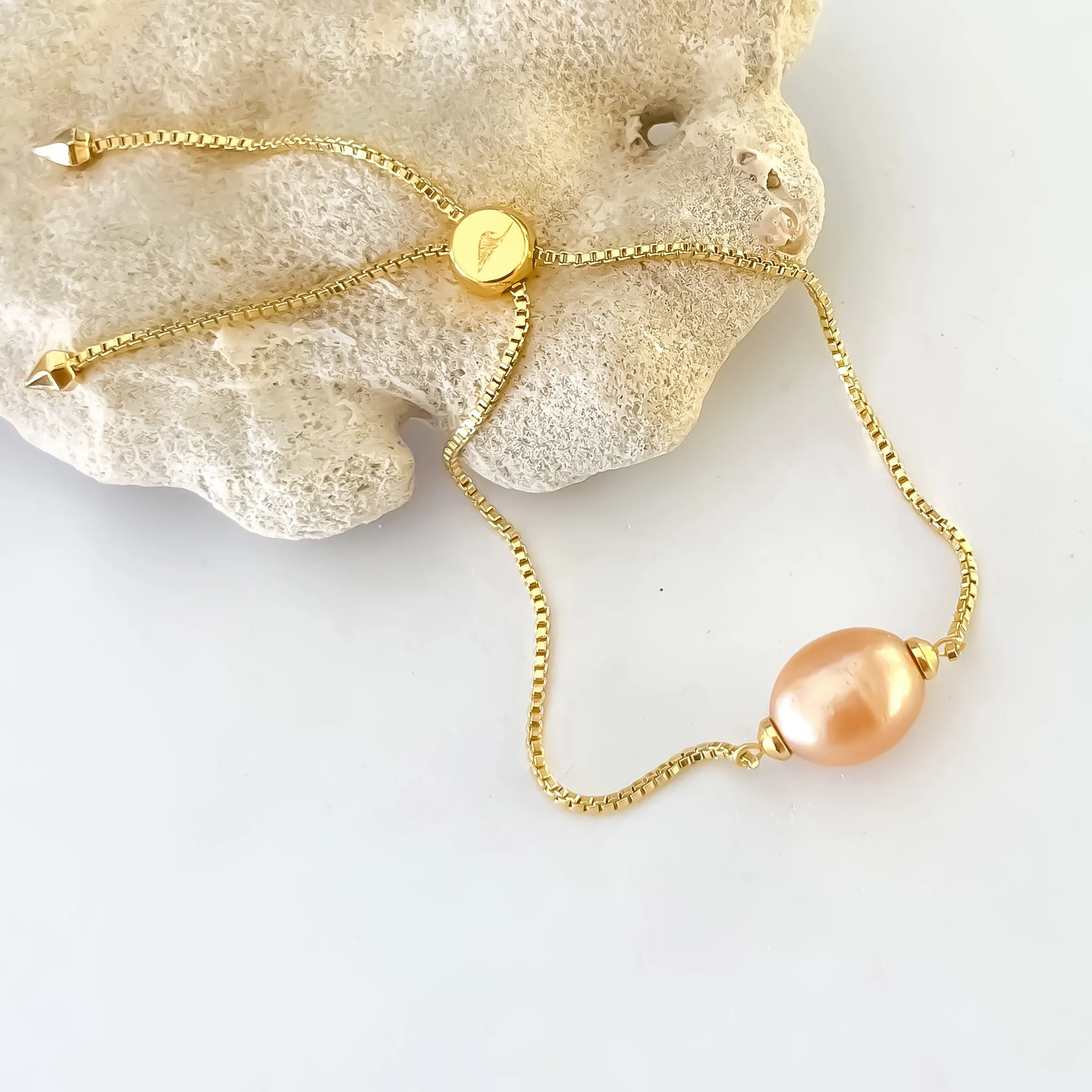 Freshwater Pearl   Gold Slider Bracelet