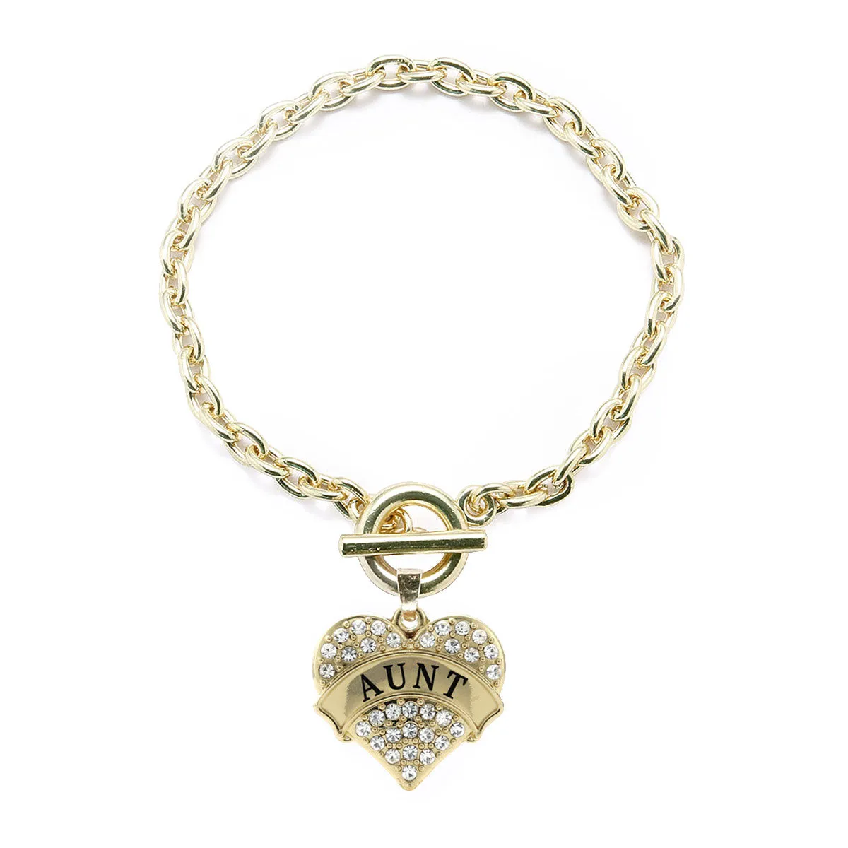 Gold Aunt Pave Heart Charm Toggle Bracelet