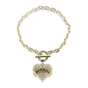 Gold Buddies Pave Heart Charm Toggle Bracelet