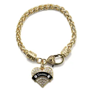 Gold Doxies - Paw Prints Pave Heart Charm Braided Bracelet