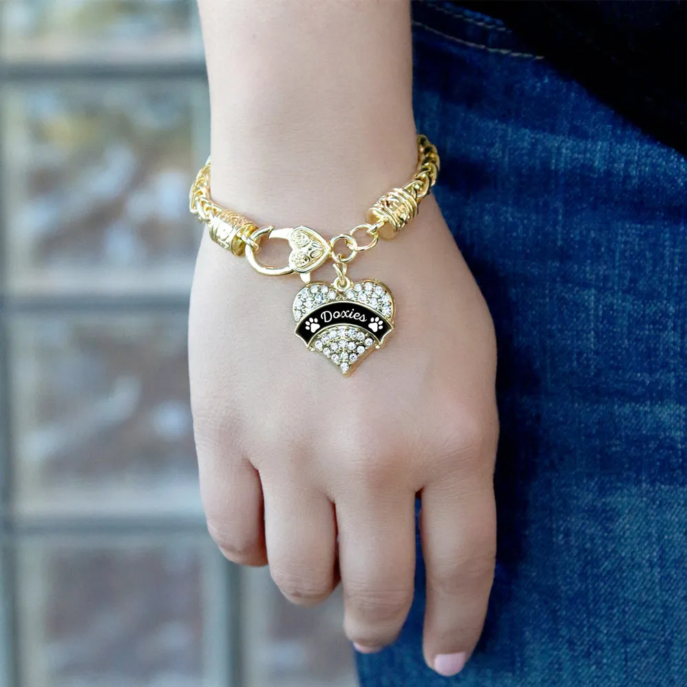 Gold Doxies - Paw Prints Pave Heart Charm Braided Bracelet