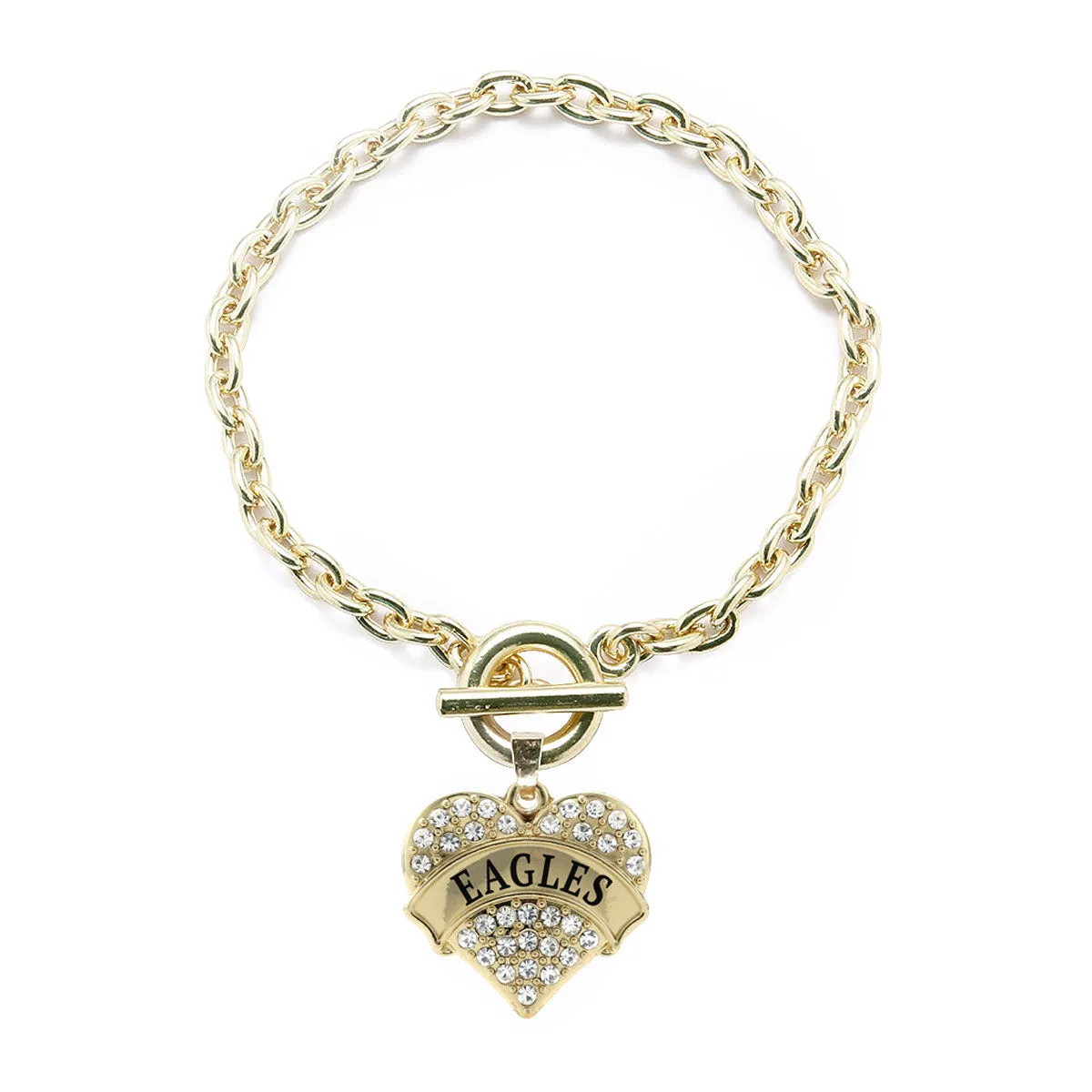 Gold Eagles Pave Heart Charm Toggle Bracelet