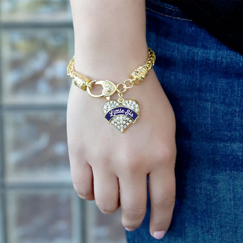 Gold Navy Blue Little Sister Pave Heart Charm Braided Bracelet