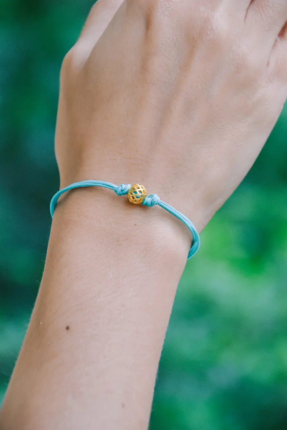 Gold plated bead bracelet, turquoise cord, gift for her