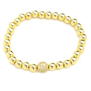 Gold Plated Beaded Cubic Zirconia Stretch Bracelet