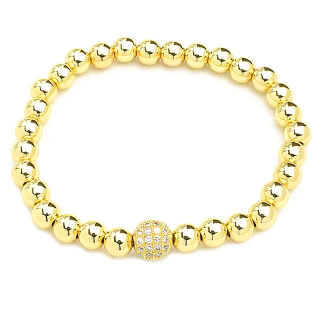 Gold Plated Beaded Cubic Zirconia Stretch Bracelet