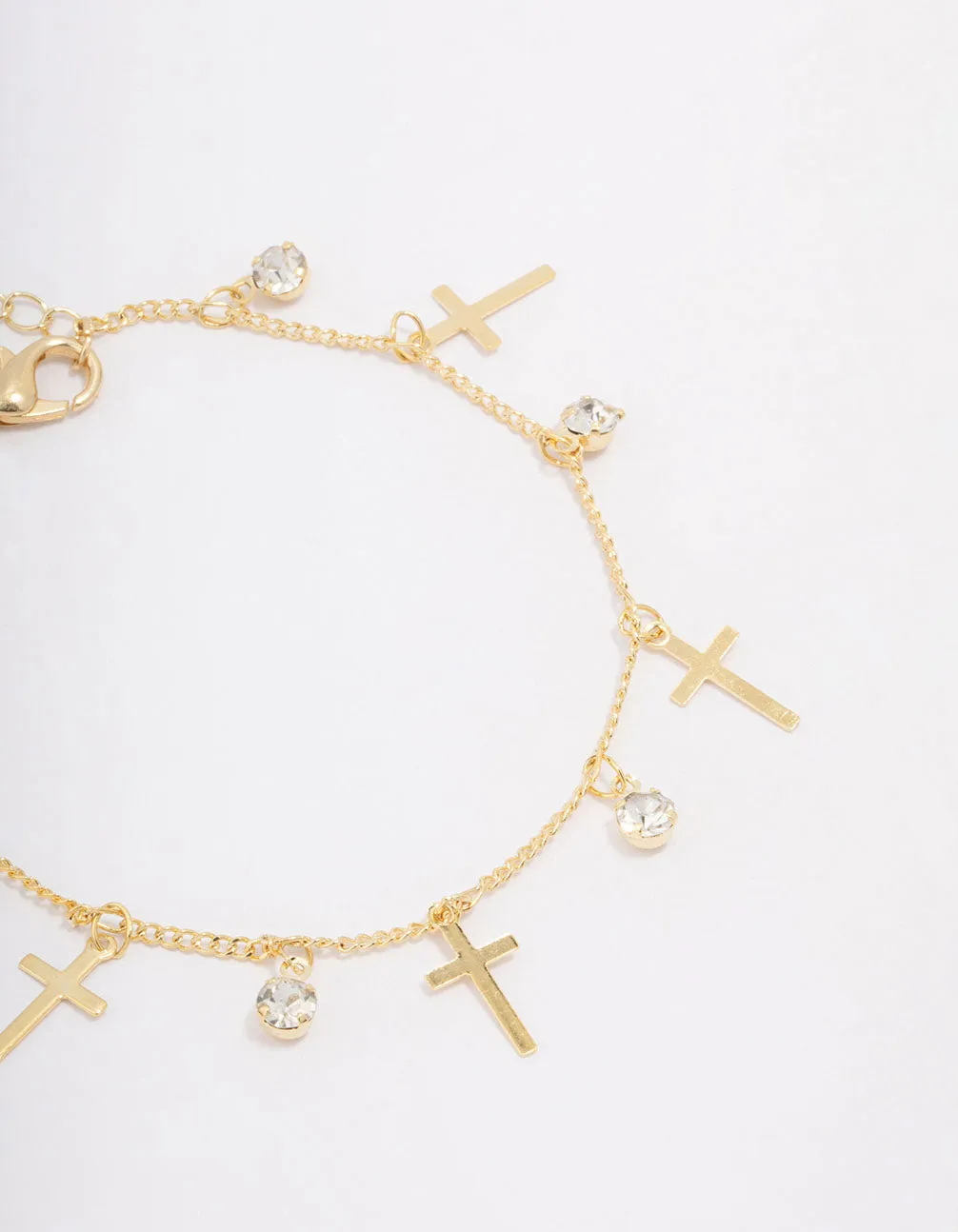 Gold Plated Diamante Cross Drop Bracelet