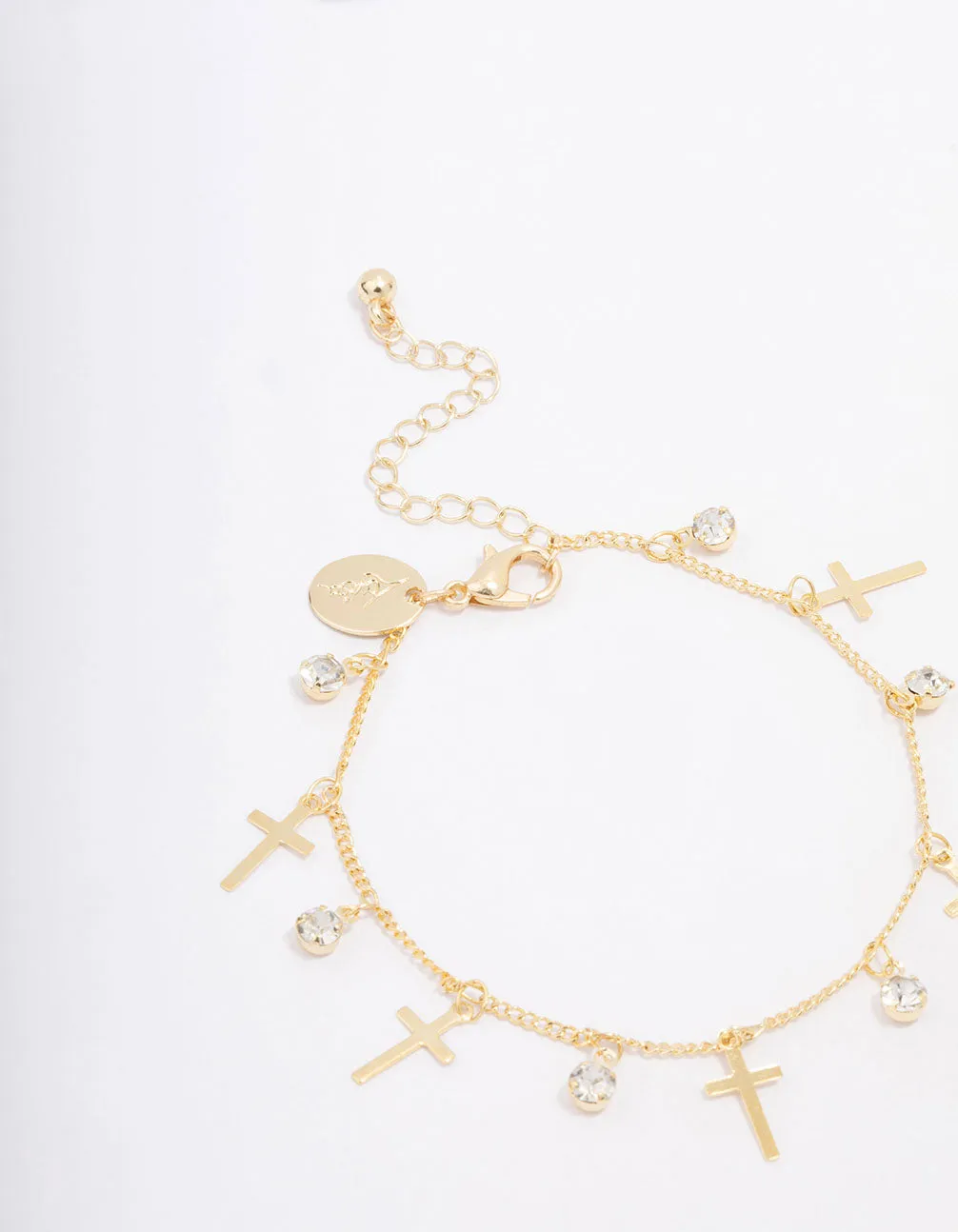 Gold Plated Diamante Cross Drop Bracelet