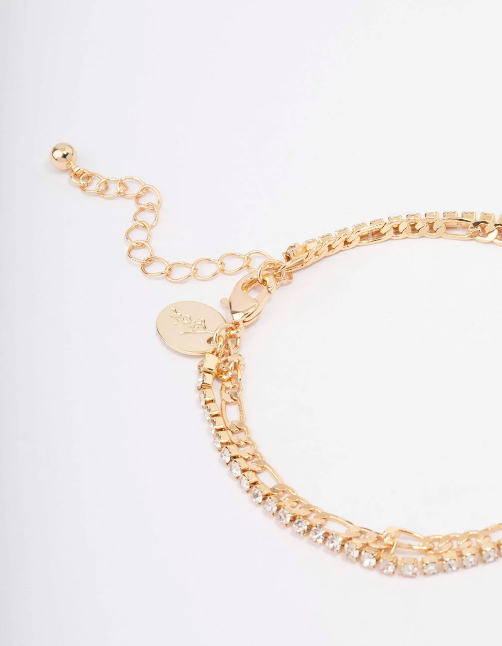 Gold Plated Double Chain & Crystal Bracelet