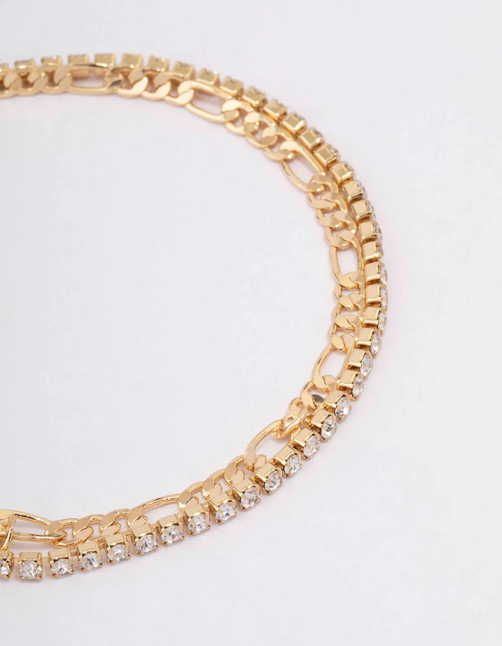 Gold Plated Double Chain & Crystal Bracelet