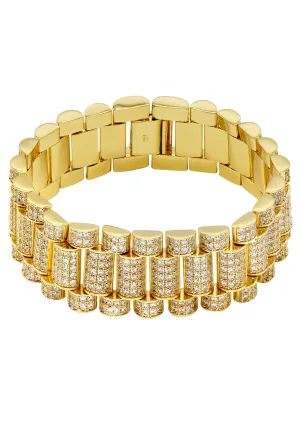 Gold Plated Mens Iced Out Presidential Band Bracelet