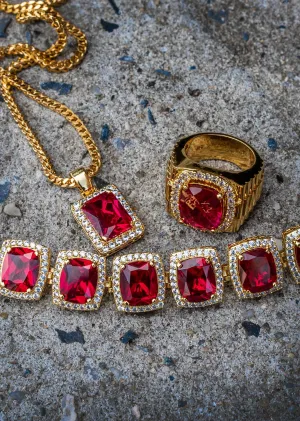 Gold Plated Ruby Chain & Bracelet & Ring