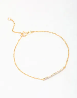 Gold Plated Sterling Silver Cubic Zirconia Fine Bar Chain Bracelet