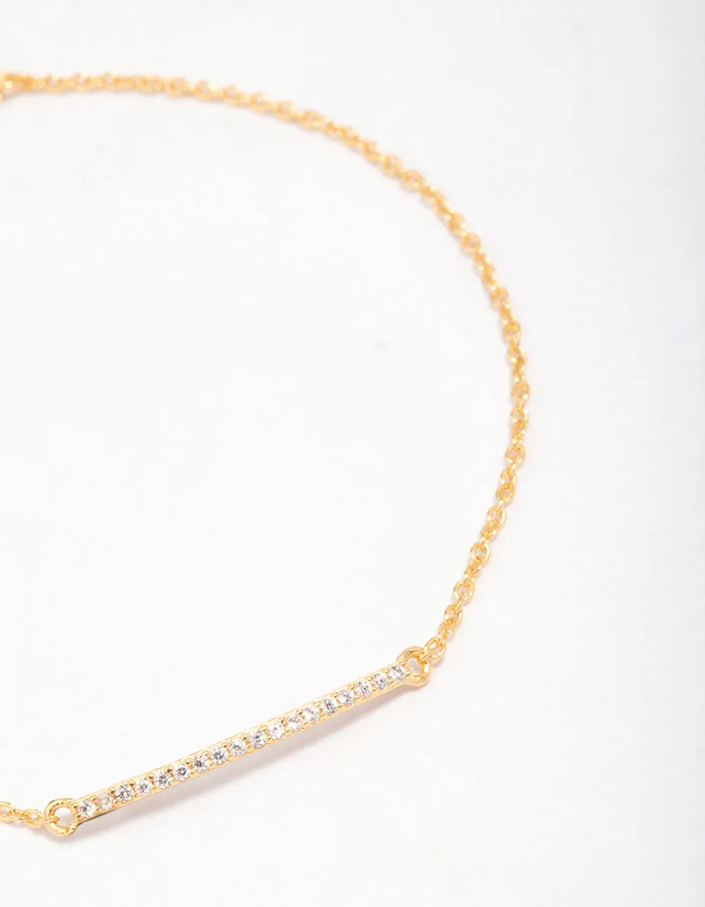 Gold Plated Sterling Silver Cubic Zirconia Fine Bar Chain Bracelet