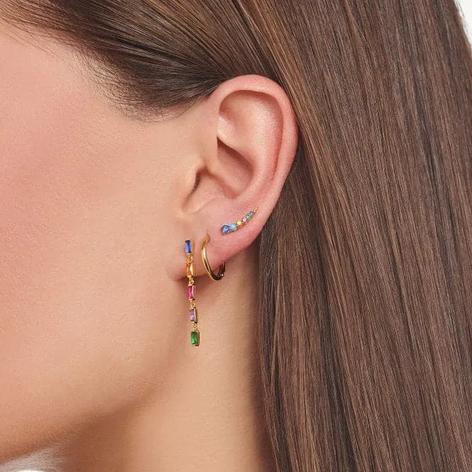 Gold Plated Zirconia Multicoloured Stones Single Earring H2184-488-7