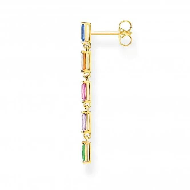 Gold Plated Zirconia Multicoloured Stones Single Earring H2184-488-7