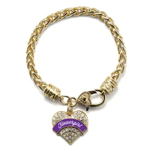 Gold Purple Flower Girl Pave Heart Charm Braided Bracelet